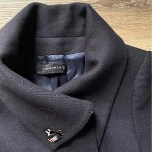 Zara Black Wool Blend Trench Coat with Studded Sleeves M thumbnail 5