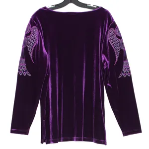 Vintage Bob Mackie Top Velvet Embroidered Angel Wearable Art Purple Stretch L thumbnail 3