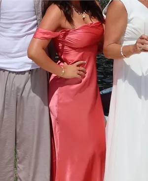 Beginning Boutique Maxi Dress Pink Satin thumbnail 1