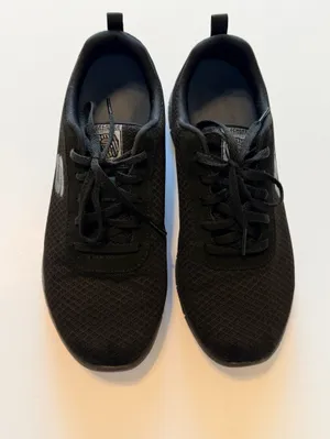 Skechers Work SLIP RESISTANT lace up mesh knit black women's sneakers sz 7 thumbnail 2
