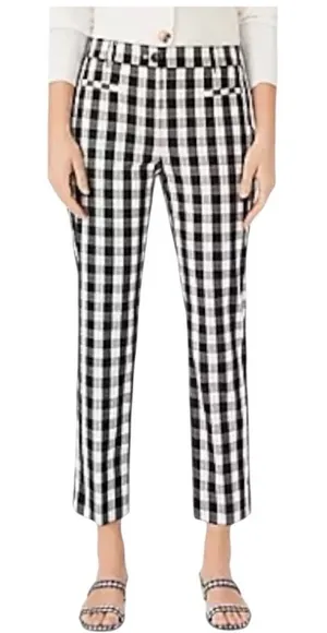 Ann Taylor Women's Curvy Gingham Cropped Pants Black White Check Size 16 Preppy thumbnail 1
