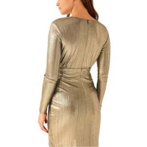 Lulu’s Metallic Gold Faux Wrap Asymmetrical Party Dress Semi Sheer Small Glam thumbnail 2