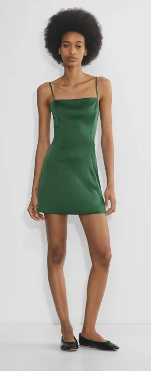 NWOT Sunday Best Shimmer Satin Dress - Emerald - 00 thumbnail 1