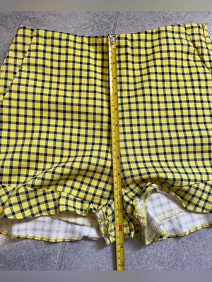 Zara Yellow and Black Plaid High-Waist Shorts thumbnail 3