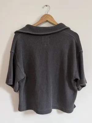 Aerie Wonder Short Sleeved Polo Top Sweatshirt Size Small Gray Ribbed Shirt thumbnail 5