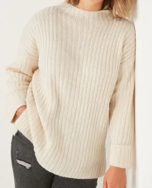 Old Navy Mock Neck Tunic Sweater‎ Size Small Shaker Stitch Knit Cream thumbnail 1