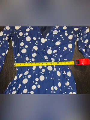 ASOS Navy Blue Jumbo Polka Dot V-Neck Mini Dress thumbnail 9