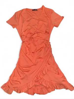 Coral Ruffle Wrap Dress thumbnail 1