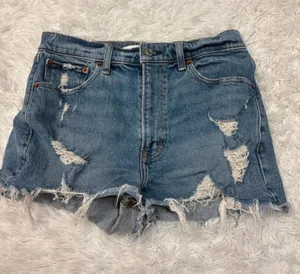 Abercrombie the mom High-Rise Distressed Denim Shorts - Blue thumbnail 1