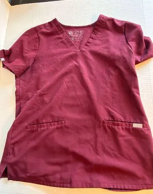 FIGS Technical Collection women’s scrub top, dark red, size Medium thumbnail 1