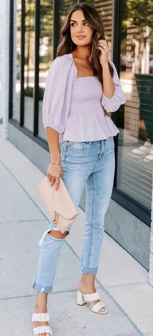 Vici New -Jael Smocked Peplum Crop Top - Lilac thumbnail 7