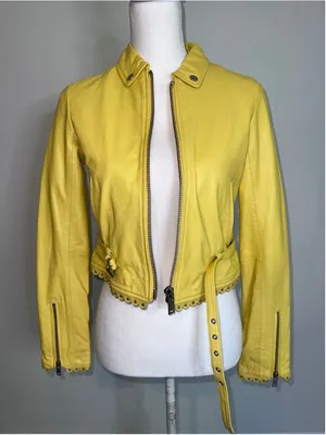 DOMA Yellow Lamb Leather Scalloped Cropped Jacket S thumbnail 2