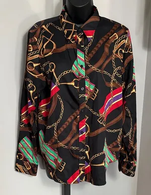 Lauren Ralph Lauren LRL Large Equestrian Bridle Tack Black Shirt thumbnail 1