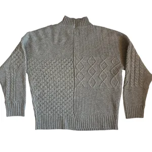 American Eagle Grey Patchwork Mixed Cable‎ Knit Mock Neck Sweater Womens Large thumbnail 10