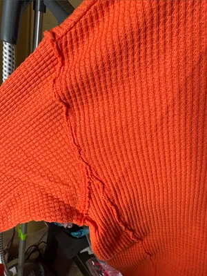 Free People We The Free Bright Orange Waffle Knit Thermal Pullover Top Sz Small thumbnail 6