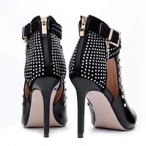 Sexy Black Rhinestone Faux Leather Stiletto Booties Size 8 thumbnail 3