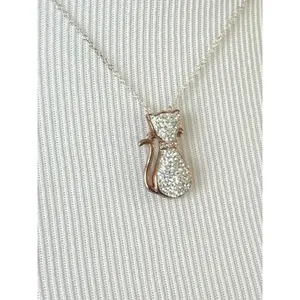 Classy‎ Cat Rose Gold Plated AU Sterling Silver Swarovski Crystals Necklace 18" thumbnail 5