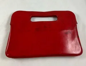 Red patent handle flap clutch thumbnail 1