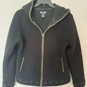 Rei Womens Size Small ful zip black‎ hooded jacket italian fabric thumbnail 2