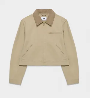 TNA Barkley Relaxed Lightweight Canvas Corduroy Collar Workwear Jacket in Tan thumbnail 1