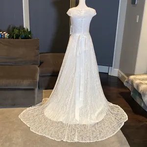 Women’s Wedding Dress V-Neck A-Line Cap Sleeve Lace over Satin Ivory Size 2 NWT thumbnail 5
