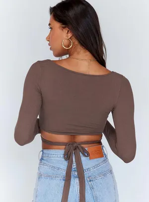 Princess Polly Long Sleeve Top Brown thumbnail 2