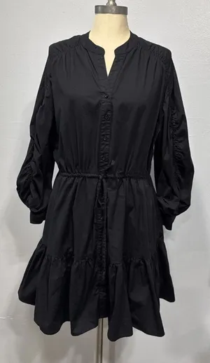ASTR THE LABEL Ruched Long Sleeve Shirtdress Tiered Black Size M Preppy Party thumbnail 1