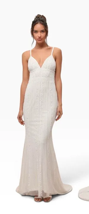 Lulus Stunning Vow White Beaded Sequin Maxi Dress size Large thumbnail 1