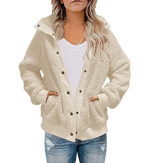 Sherpa Fleece Jacket Warm Long Sleeve Button Down Fuzzy Faux Wool with Pockets S thumbnail 1