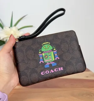 NWT Coach Cosmic Coach Corner Zip Wristlet In Signature Canvas With Robot‎ Print thumbnail 1