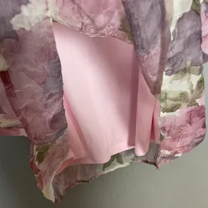 Vintage Floral Skirt Crinkle Pink Crinkle Maxi A-Line Made in USA Romantic 90s thumbnail 11