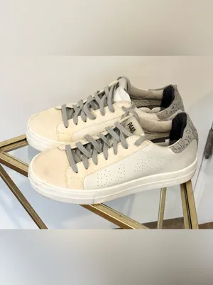 Women's P448 Thea Platform Leather Low Top Sneakers size 39 (9) white grey tan thumbnail 4