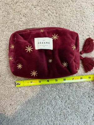 Sézane Burgundy Velvet Star Embroidered Pouch thumbnail 6