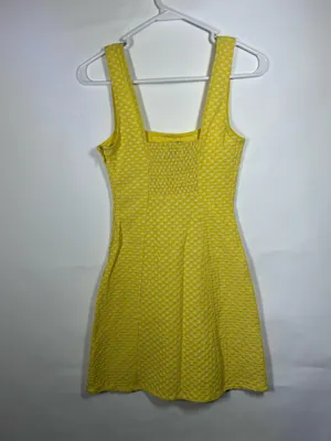 Urban Outfitters Yellow White Floral Textured Square Neck Mini Dress XS thumbnail 2
