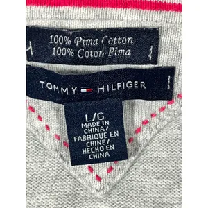Tommy Hilfiger Argyle V-Neck Sweater Women L Grey Blue 100% Pima Cotton Golf‎ thumbnail 7