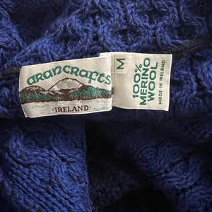 Aran Crafts Ireland 100% Merino Wool Blue Cable Knit Cardigan Jacket M thumbnail 5