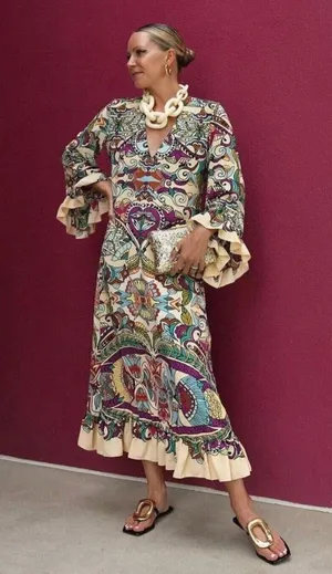 Zara Bohemian ruffled Patterned Maxi Dress casual summer vacation thumbnail 2