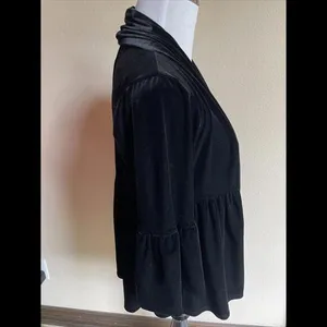 Michael Stars Black Luxe‎ Velvet Open Front Bell Sleeve Jacket Top One Size thumbnail 2