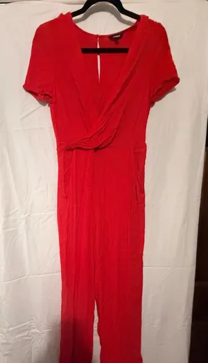 Express Red wrap top jumpsuit thumbnail 1