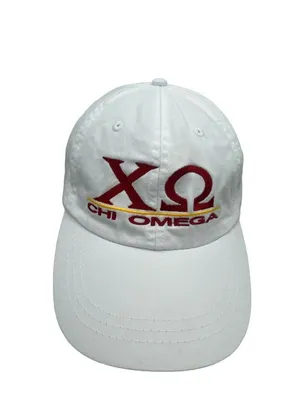 Chi Omega White Hat Baseball Cap Sorority Womens Greek Letters Embroidered Adams thumbnail 2