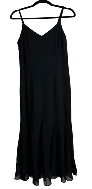 Vintage Jackie K Black Spaghetti Strap Godet‎ Hem Formal Midi Dress Size 7/8 thumbnail 1