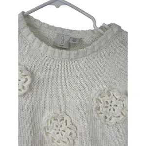 Joie | M | Knit Short Sleeve Sweater Floral Applique Crochet Top Women's thumbnail 3