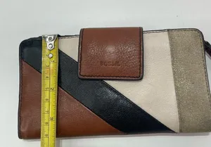 Fossil Leather Wallet Multi Color Brown Black Snap Card Holder Coin Zip Purse thumbnail 2