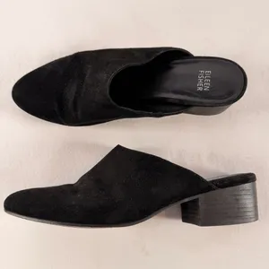 Eileen Fisher Sylvia Suede Block Heel Slip On Mules in Black Size‎ 9 thumbnail 2
