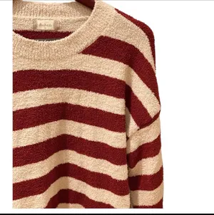 Altar’d State Red Taupe Tan Striped Fuzzy Sweater Soft M Retro Preppy Oversized thumbnail 2