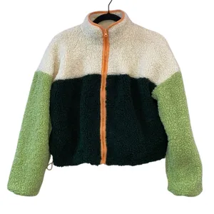 Wild Fable Colorblock Sherpa Fleece Jacket XS Cropped‎ Green Orange Cream NWOT thumbnail 1