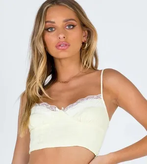 Princess Polly Womens Old School Love Pale Yellow Lace‎ Coquette Crop Top Size 4 thumbnail 1