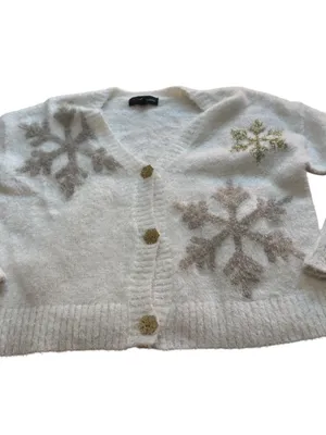 33 Degrees Ivory Snowflake Eyelash Knit Cardigan Gold Buttons Women’s Medium EUC thumbnail 5