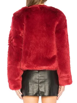 NEW Lovers + Friends NYC Faux Fur Jacket Cabernet Wine Red Fuzzy Eyelash Teddy S thumbnail 2