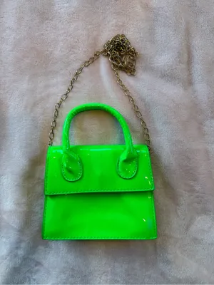 Neon Green Mini Crossbody Bag with Gold Chain thumbnail 2